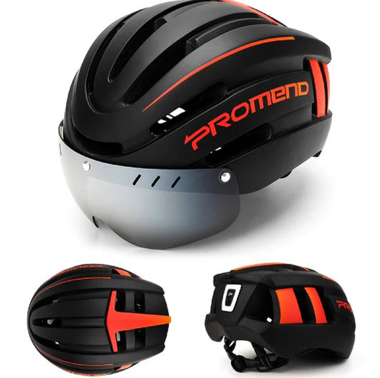 Bike Helmet with Magnetic Visor + Rear Safety Light